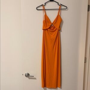 Zara Bright Orange Twist-Front Maxi Dress